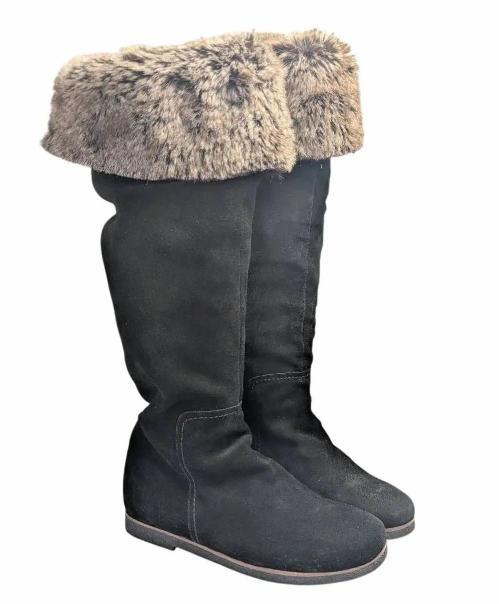 Sam Edelman Orlando Black suede leather over the knee faux fur cuffed boots 8.5